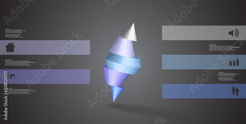 3D illustration infographic template with spiked cone sliced to five parts and askew arranged