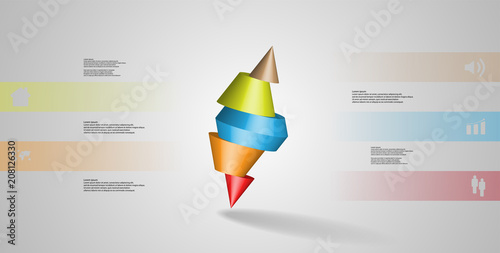 3D illustration infographic template with spiked cone sliced to five parts and askew arranged