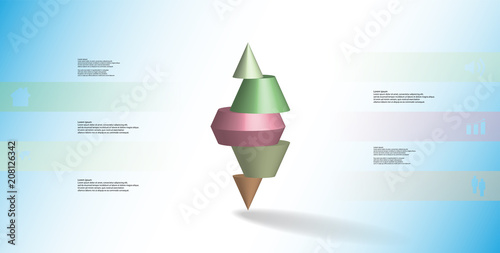 3D illustration infographic template with spiked cone horizontally sliced to five parts