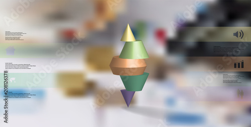 3D illustration infographic template with spiked cone horizontally sliced to five parts