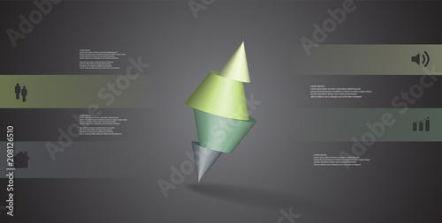 3D illustration infographic template with spiked cone sliced to four parts and askew arranged