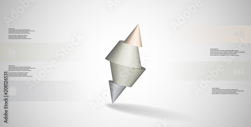 3D illustration infographic template with spiked cone sliced to four parts and askew arranged