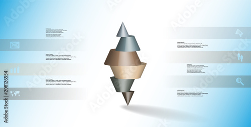 3D illustration infographic template with spiked cone horizontally sliced to six parts