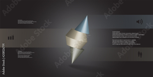 3D illustration infographic template with spiked cone sliced to three parts and askew arranged