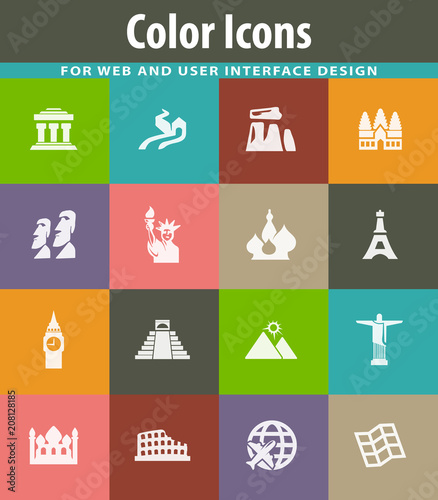 Travel and Wonders icons set