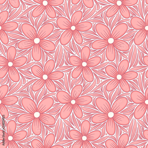 Decorative floral seamless pattern. Hand drawn colorful stylized doodle background. Botanical vector illustration
