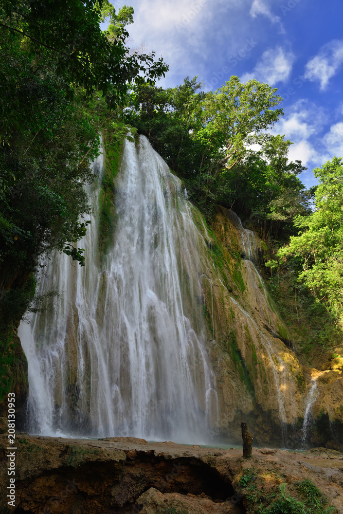 The Salto el Limon the waterfall located in the centre of the tropical forest, Samana, Dominikana Republic.