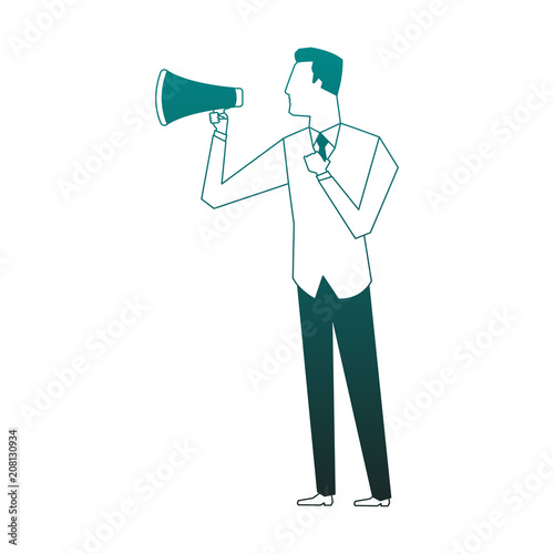 Businessman talking with bullhorn vector illustration graphic design