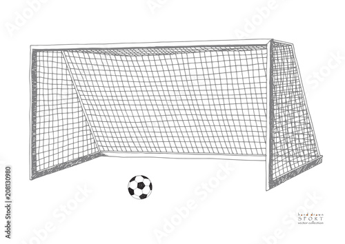 Football goal. Soccer game equipment. Hand drawn vector llustration. Isolated on white background