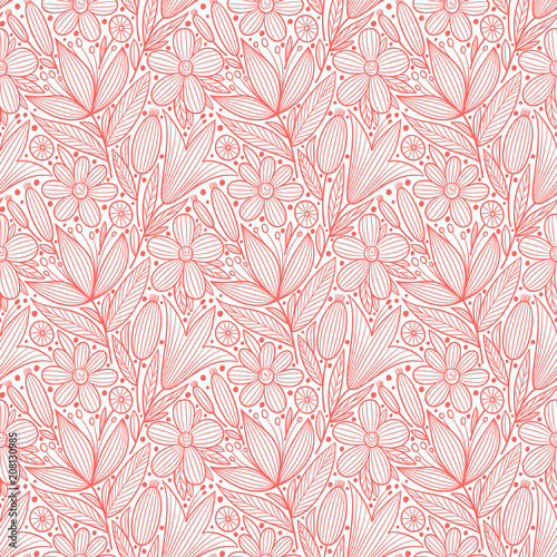 Decorative floral seamless pattern. Hand drawn colorful stylized doodle background. Botanical vector illustration