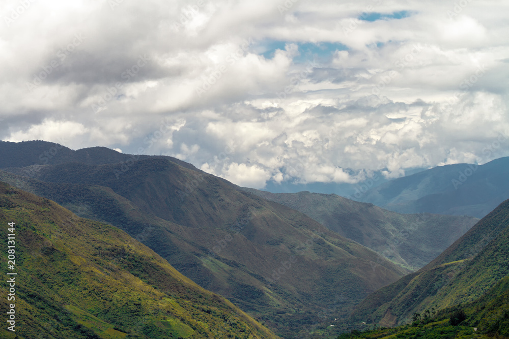 Valley between the mountains of Ollantaytambo (Peru) near Machu Picchu
