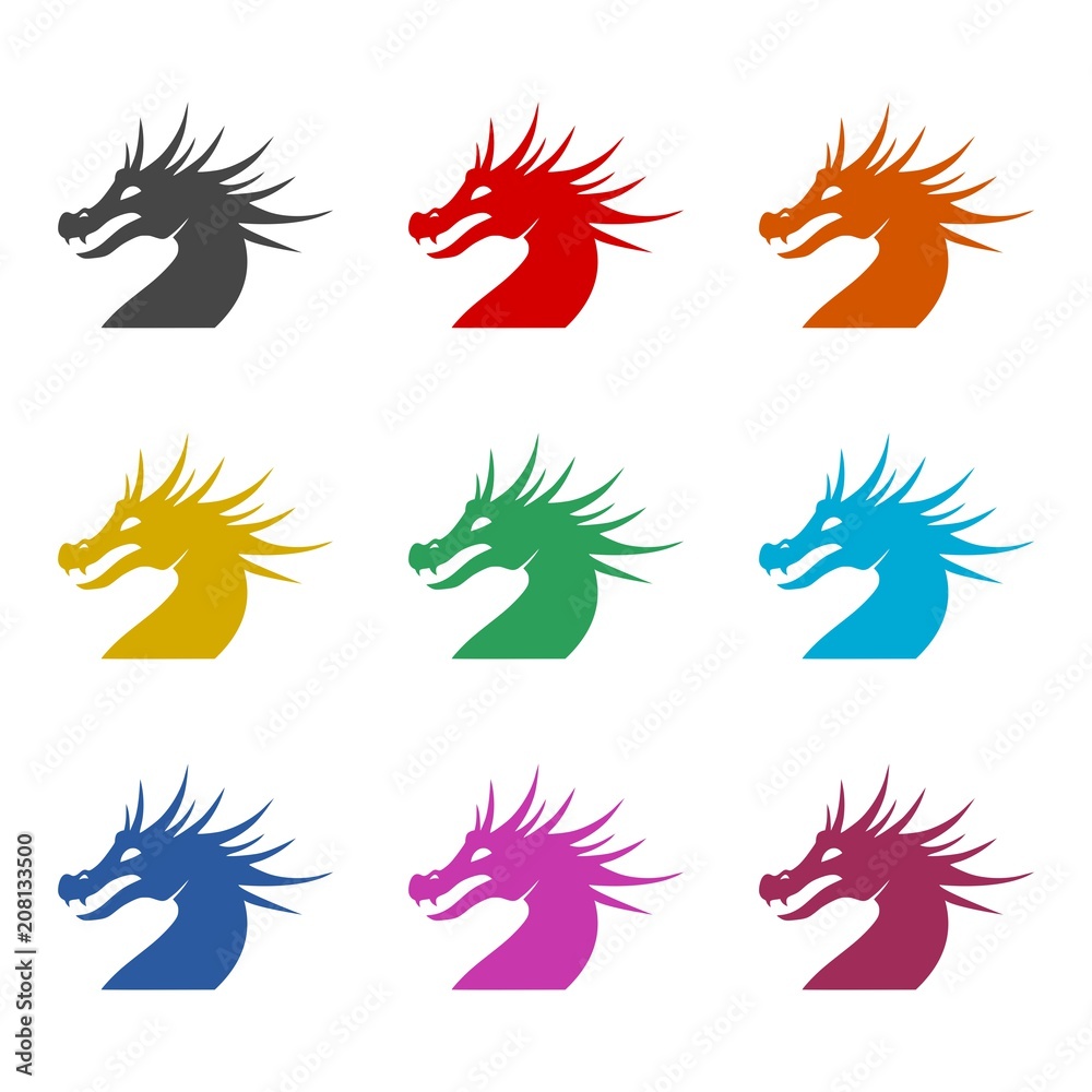 Dragon mascot icon, Silhouette Of Dragon, color icons set Dragon mascot icon, Silhouette Of Dragon, color icons set