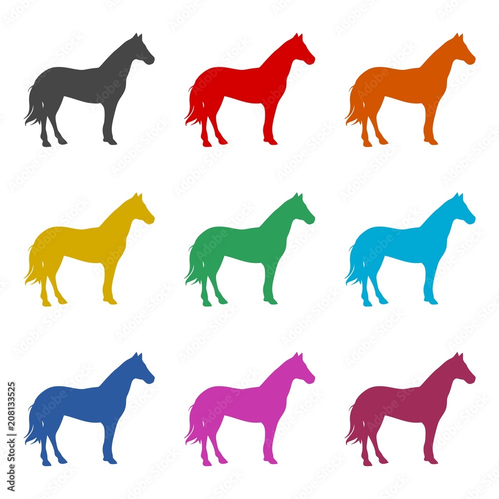 Horse silhouette icon, color icons set