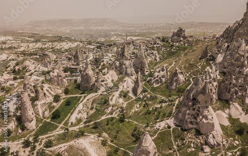 Canvas Print Aerial view of Uchisar caves in Capapdocia