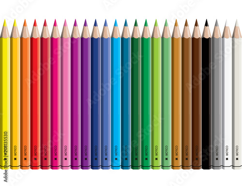Set of colored pencil collection evenly arranged - seamless in both directions - isolated vector illustration craynos on white background.