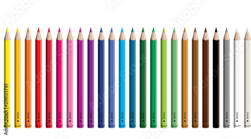 Set of colored pencil collection evenly arranged - seamless in both directions - isolated vector illustration craynos on white background.