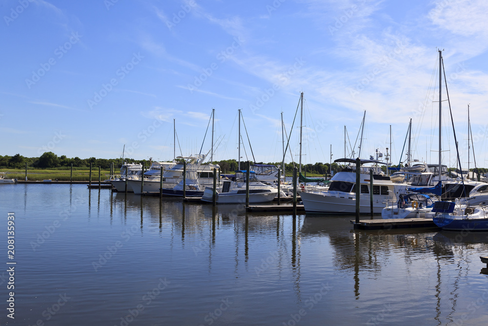 Pleasure boats docked at Southport harbor in North Carolina