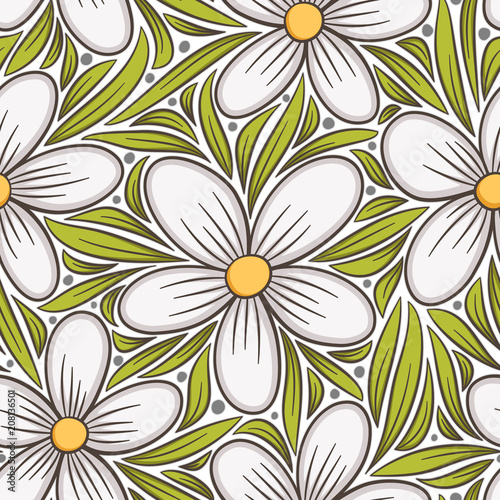 Decorative floral seamless pattern. Hand drawn colorful stylized doodle background. Botanical vector illustration