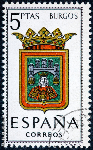 stamp printed in Spain dedicated to Arms of Provincial Capitals shows Burgos