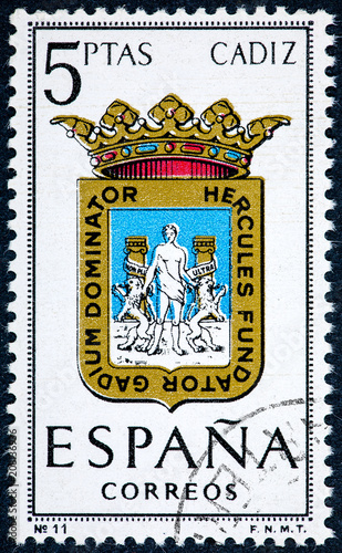 stamp printed in Spain dedicated to Arms of Provincial Capitals shows Cadiz