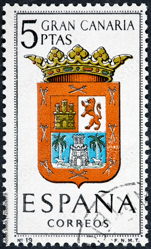 stamp printed in Spain dedicated to Arms of Provincial Capitals shows Gran Canaria