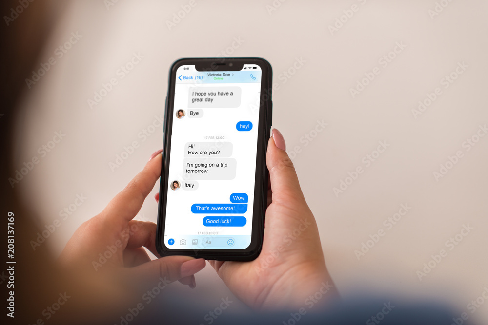 Woman using instant messaging app on smartphone Woman using instant messaging app on smartphone