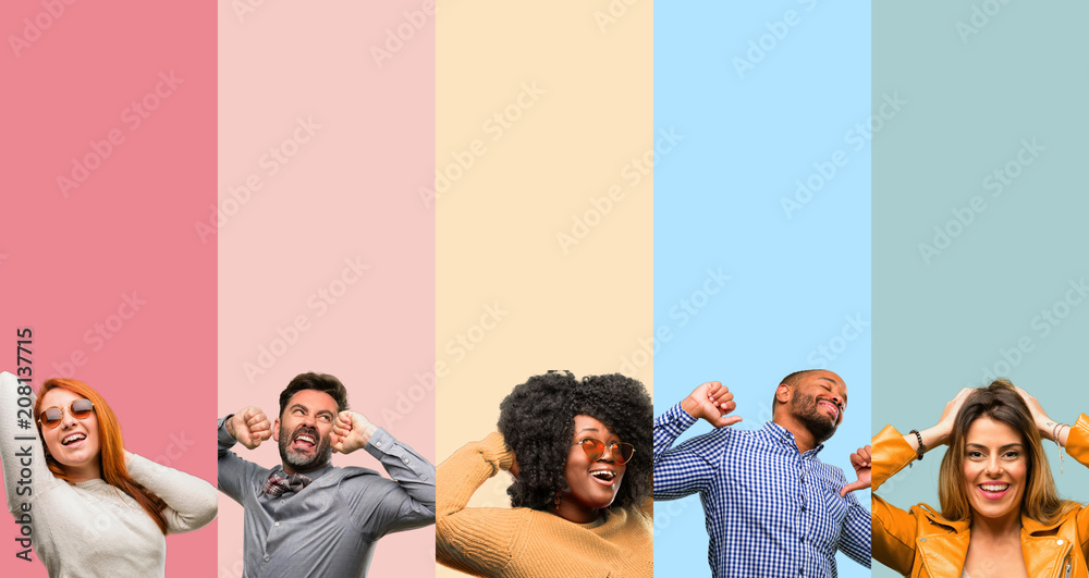 Cool group of people, woman and man confident and happy with a big natural smile laughing Cool group of people, woman and man confident and happy with a big natural smile laughing