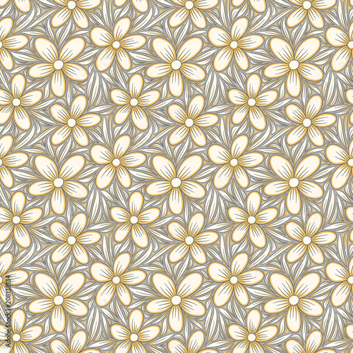 Decorative floral seamless pattern. Hand drawn colorful stylized doodle background. Botanical vector illustration