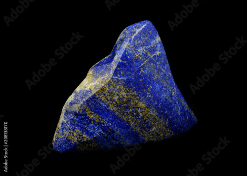Lapis lazuli mineral lucky stone Triangle shape from Afghanistan with black isolated background photo