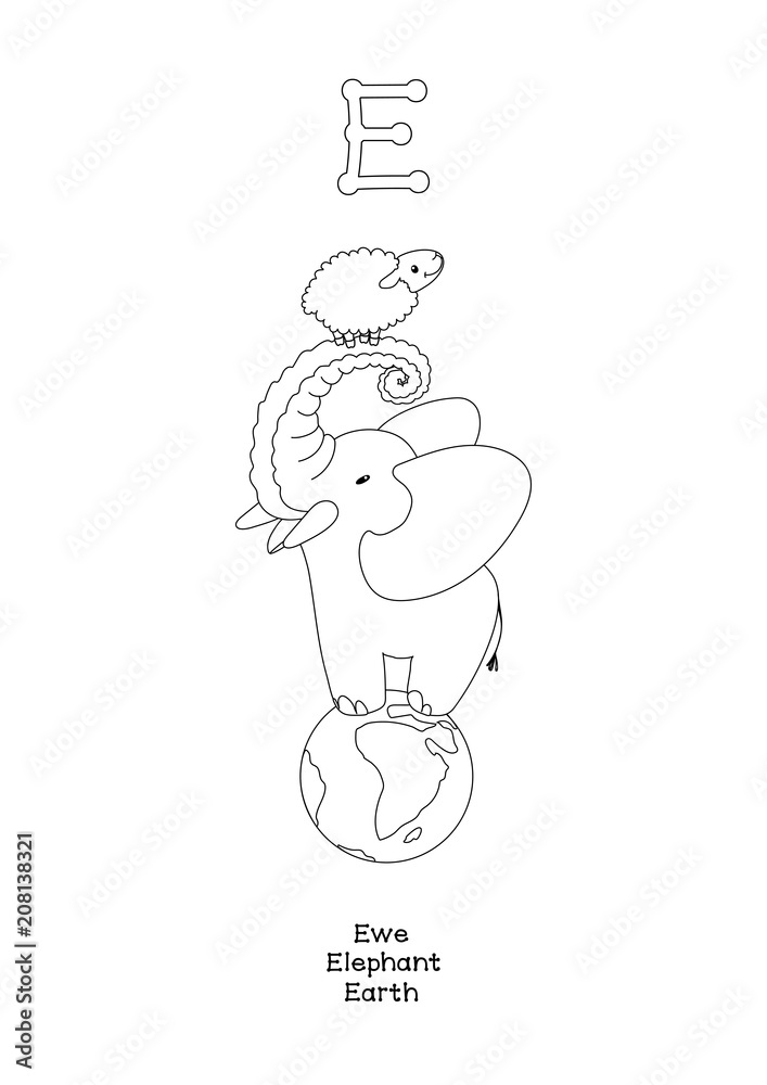 vector outline animals English alphabet for letter E vector outline animals English alphabet for letter E