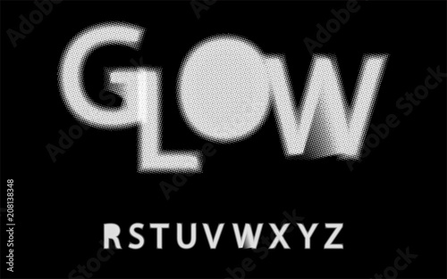 Glow halftone font Alphabet r s t u v w x y z for your design. Isolated characters. Vector design element for your art. Display pop art typescript, vintage glitch font.