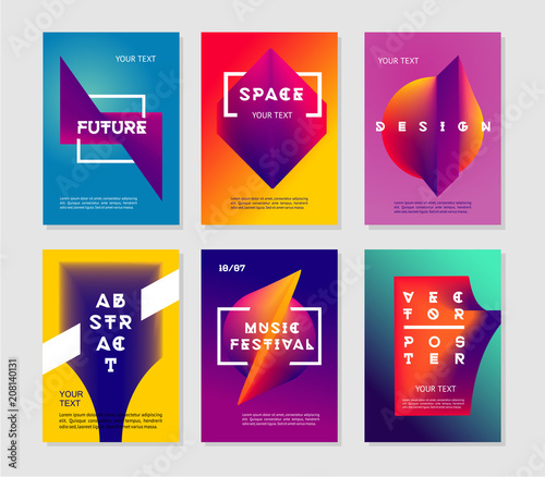 Minimalist abstract posters set with vibrant gradient. Futuristic vector background collection.