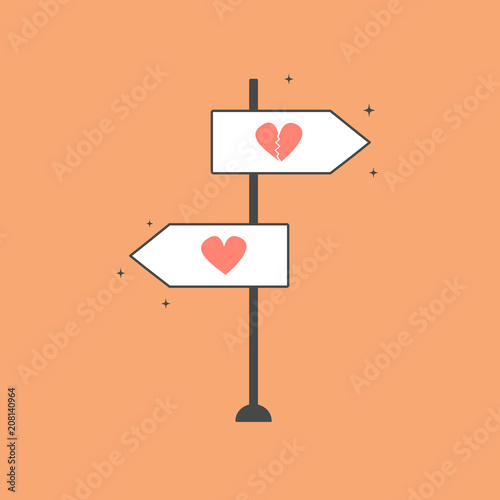double direction road sign with heart and broken heart. love concept vector illustration