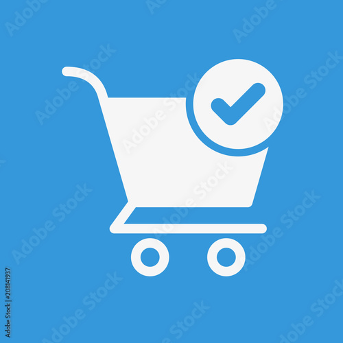 Shopping cart icon, commerce icon with check sign. Shopping cart icon and approved, confirm, done, tick, completed symbol