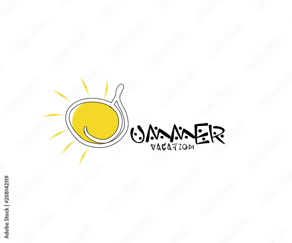 Fototapeta premium illustration: Hand drawn lettering composition of Hello Summer with sun.