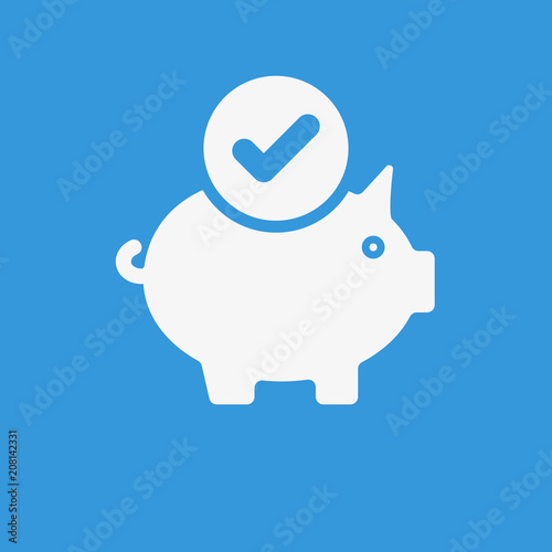 Piggy bank icon, business icon with check sign. Piggy bank icon and approved, confirm, done, tick, completed symbol