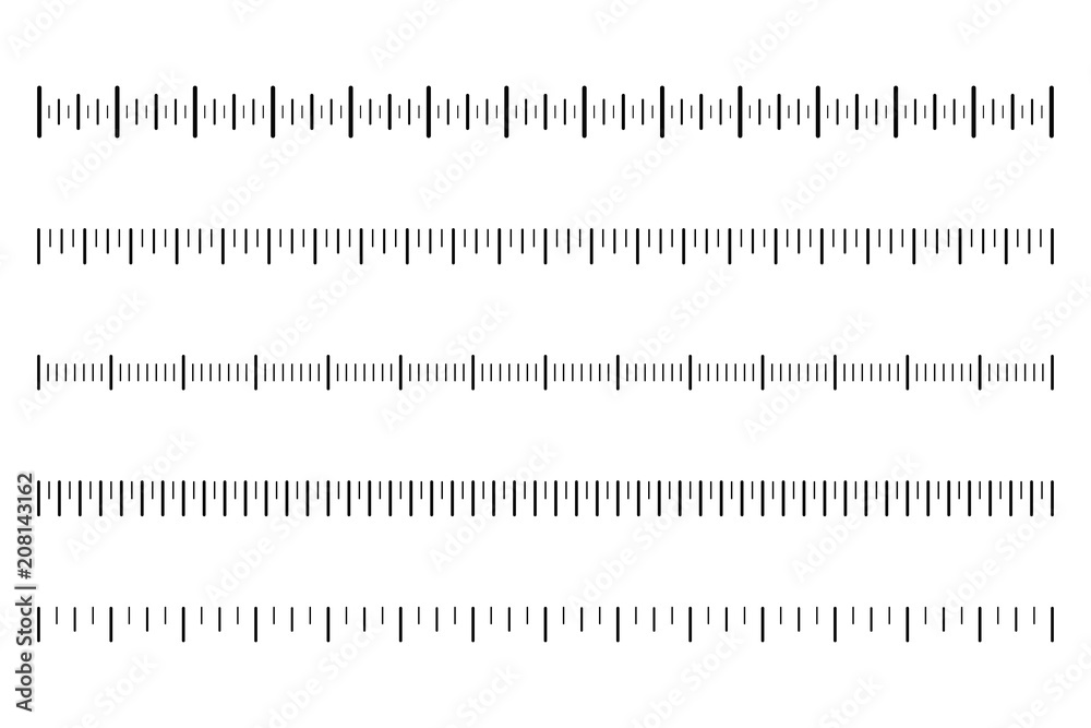 Measurement scale with black marks. Ruler scale for distance and weight