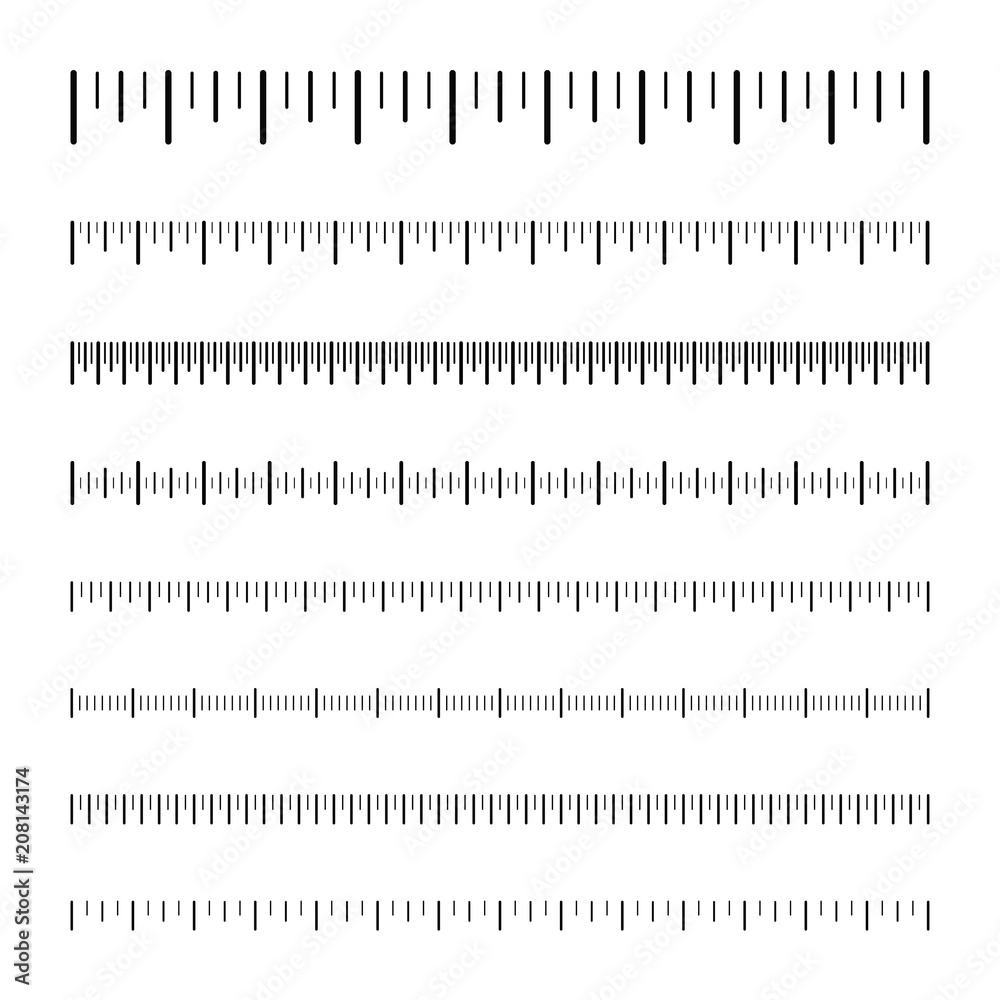 Measurement scale with black marks. Ruler scale for distance and weight