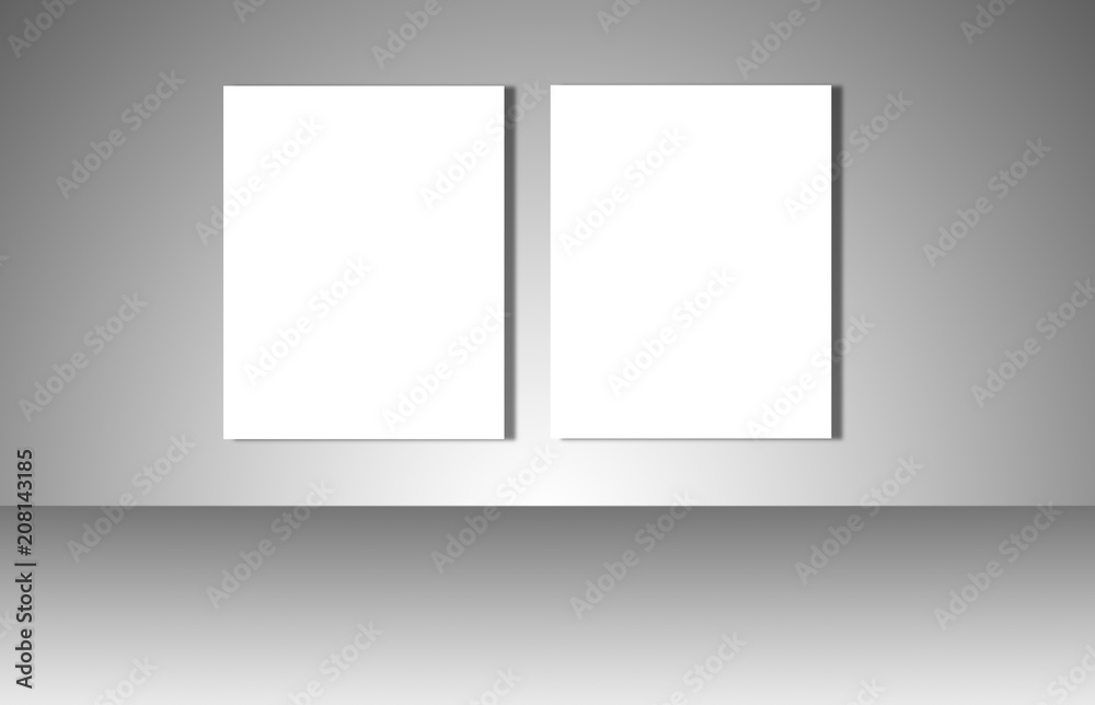 Empty white posters on gray background Empty white posters on gray background