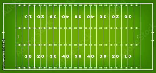 American football field with marking. Football field in top view with white markup photo