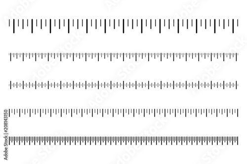 Measurement scale with black marks. Ruler scale for distance and weight, temperature and speed. Calibration scale