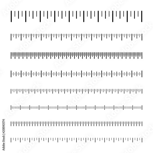 Measurement scale with black marks. Ruler scale for distance and weight, temperature and speed. Calibration scale