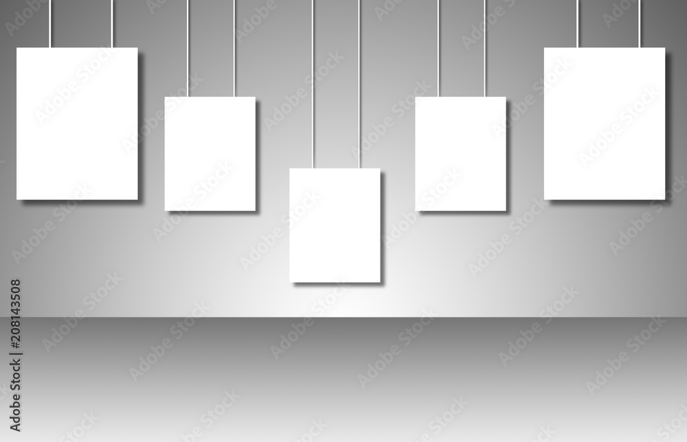 Naklejka premium Empty white posters on gray background