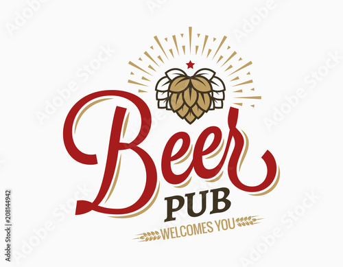 Beer pub vintage logo on white background