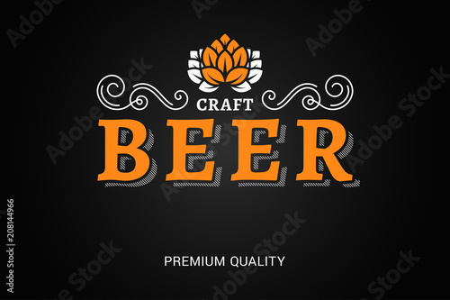 beer logo with vintage floral ornates on black background