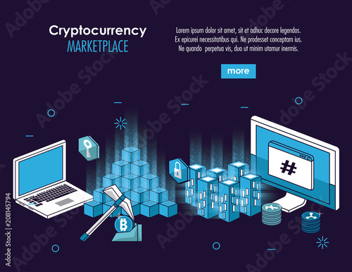 Cryptocurrency system and market place banner information vector illustration graphic design