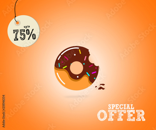 summer sale banner design with Donuts with a mouth bite on illustration