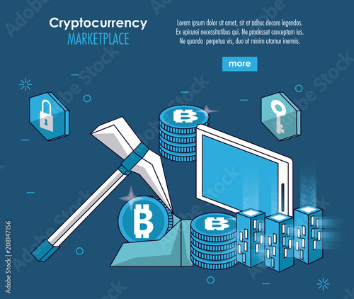 Cryptocurrency system and market place banner information vector illustration graphic design
