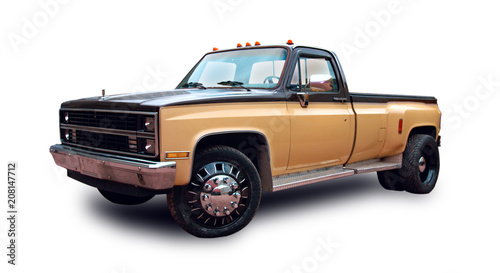 American pickup truck. White background.