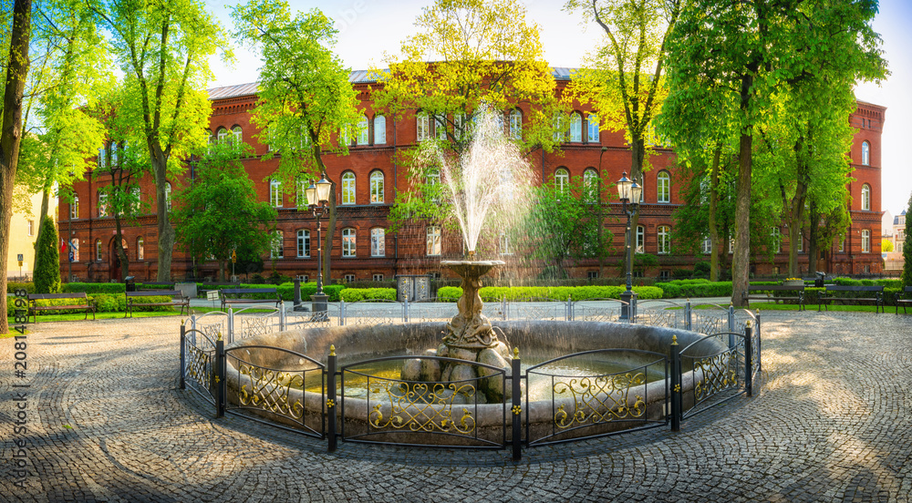 Obraz premium Fountain in the park of solidarity in Elk. Masuria, Poland.